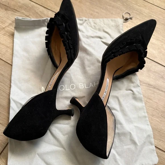 Manolo Blahnik Black Suede Kitten Heel Size 10 41 - Picture 2 of 7